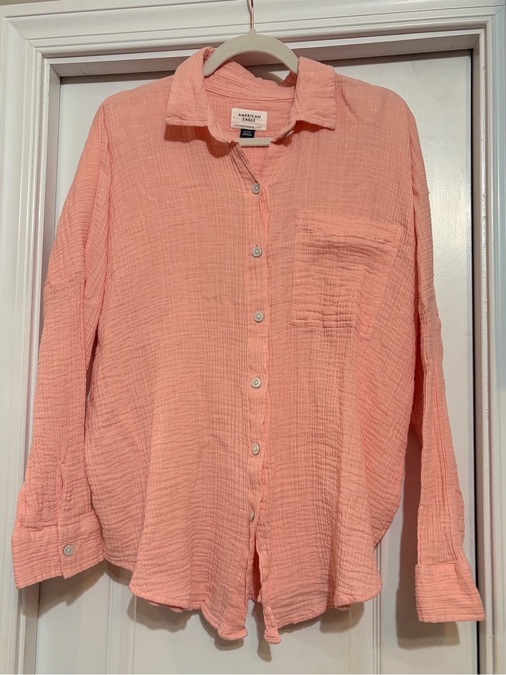 American Eagle Outfitters Peach Gauze Button-Down Shirt